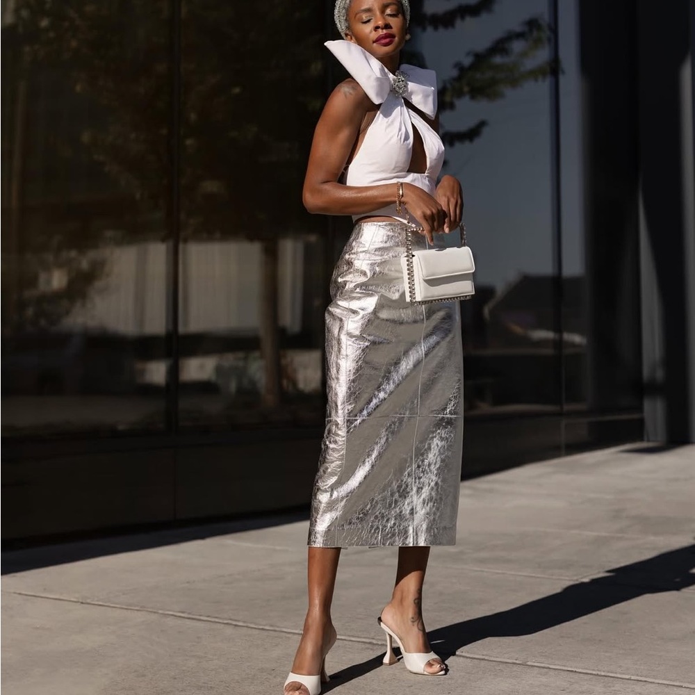 Silver Metallic Midi Skirt